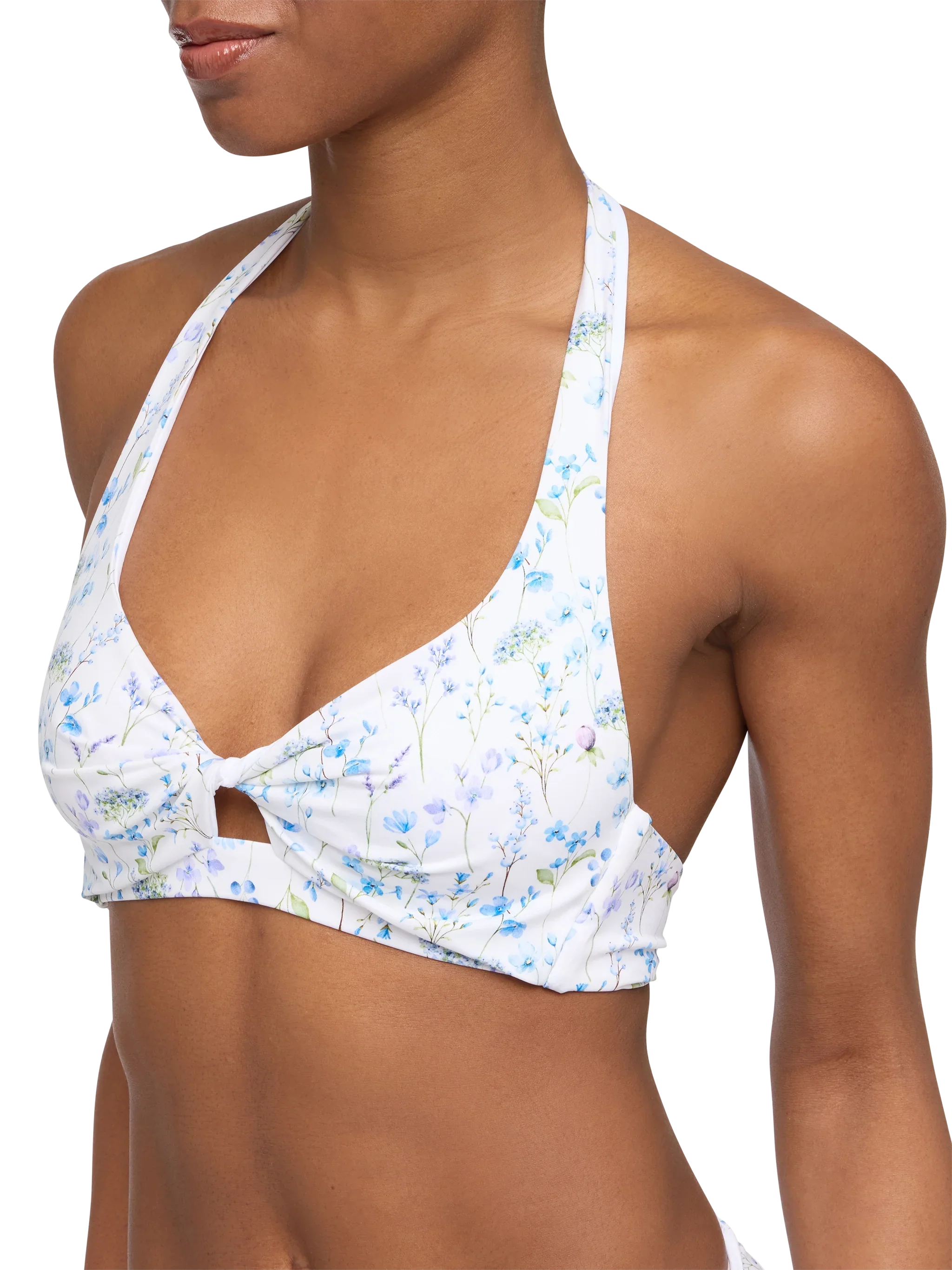 Leda Triangle Bralette Top With Flower Print White