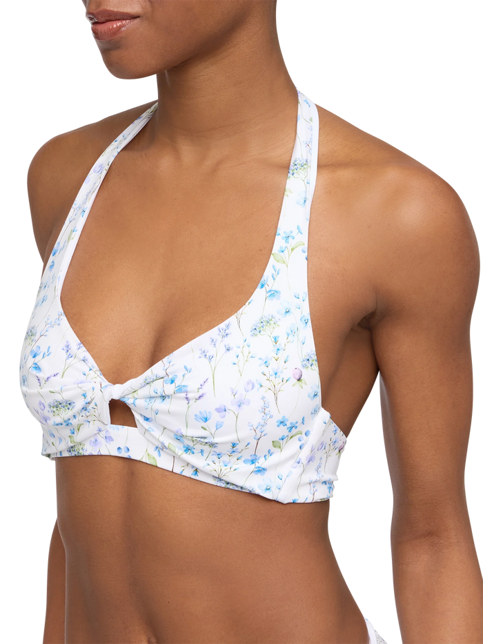 Leda Triangle Bralette Top With Flower Print White