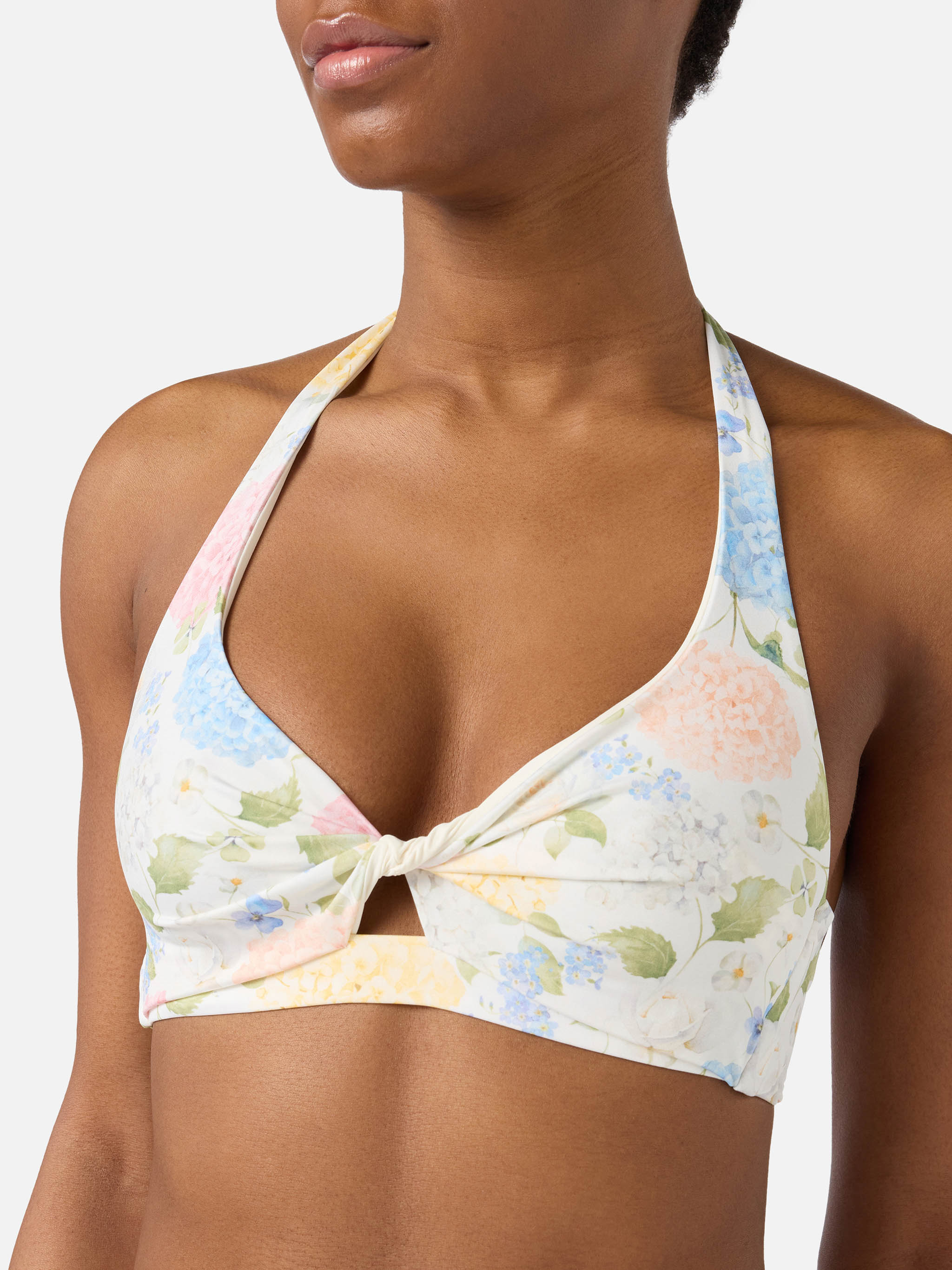 Leda Bralette Bikini Top With Floral Print And Cut-Out Detail White
