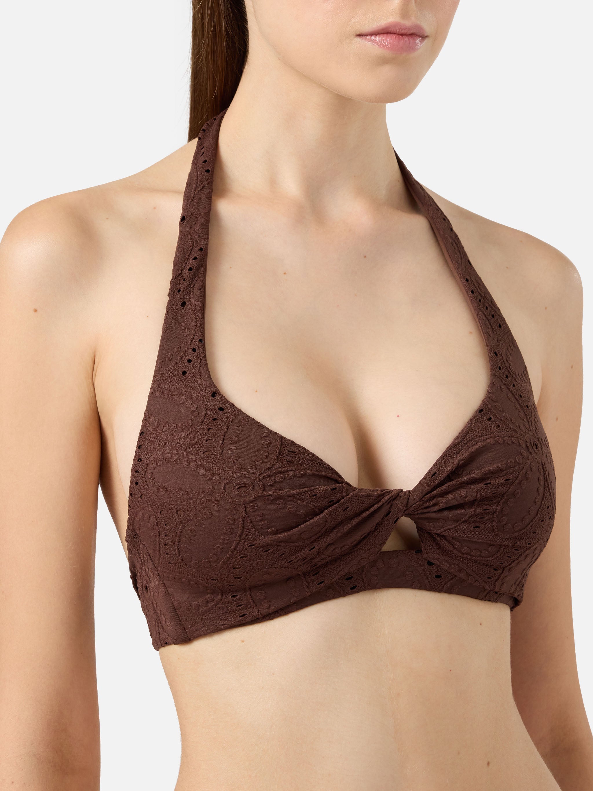 Leda Sangallo Lace Triangle Bralette Top Brown