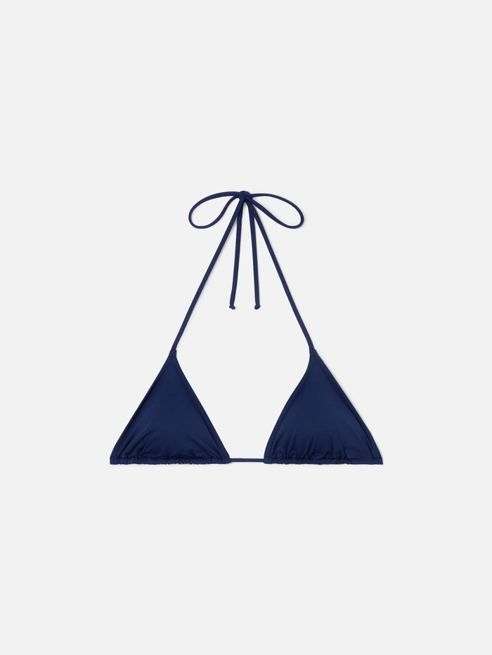 Leah Triangle With Ties Bikini Top Solid Blue Navy