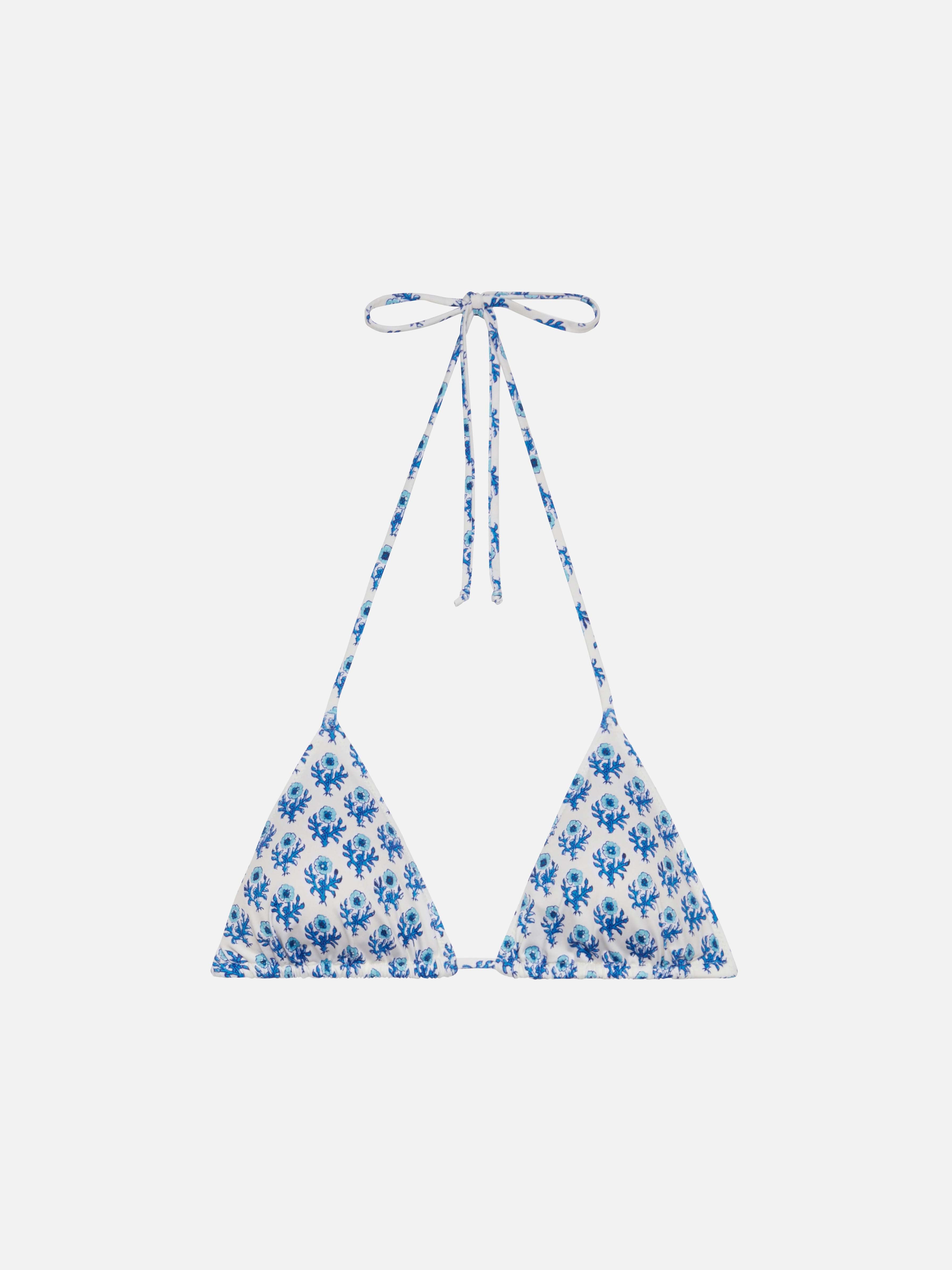 Leah Triangle Top Swimsuit With Floral Print White