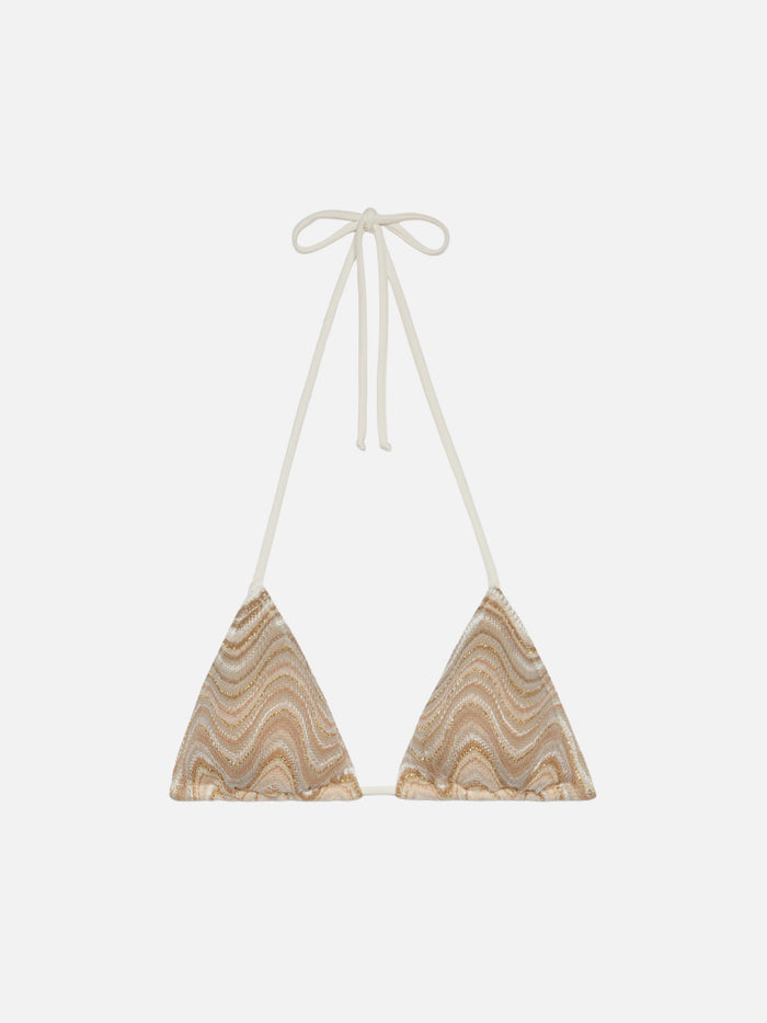 Leah Raschel Wave Pattern Triangle Top Beige