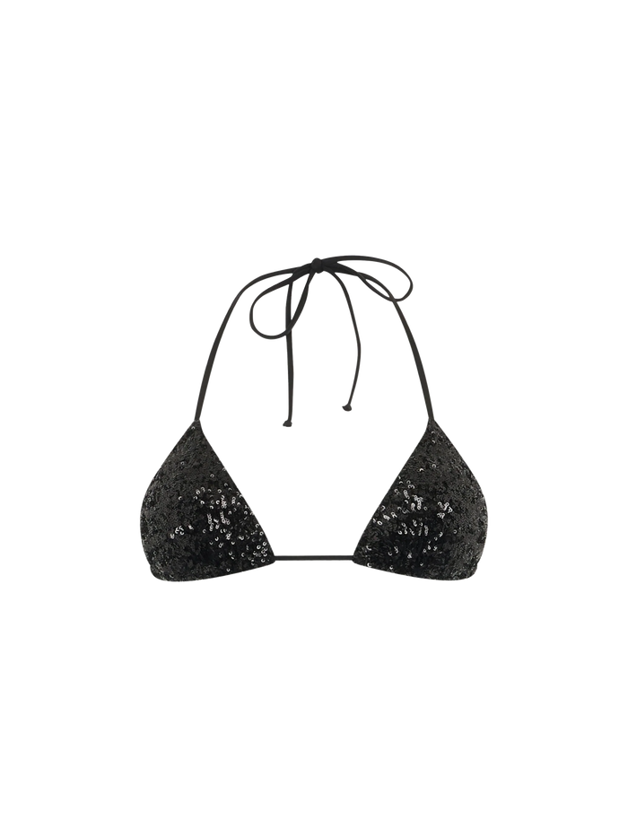 Leah Black Sequin Triangle Bikini Top