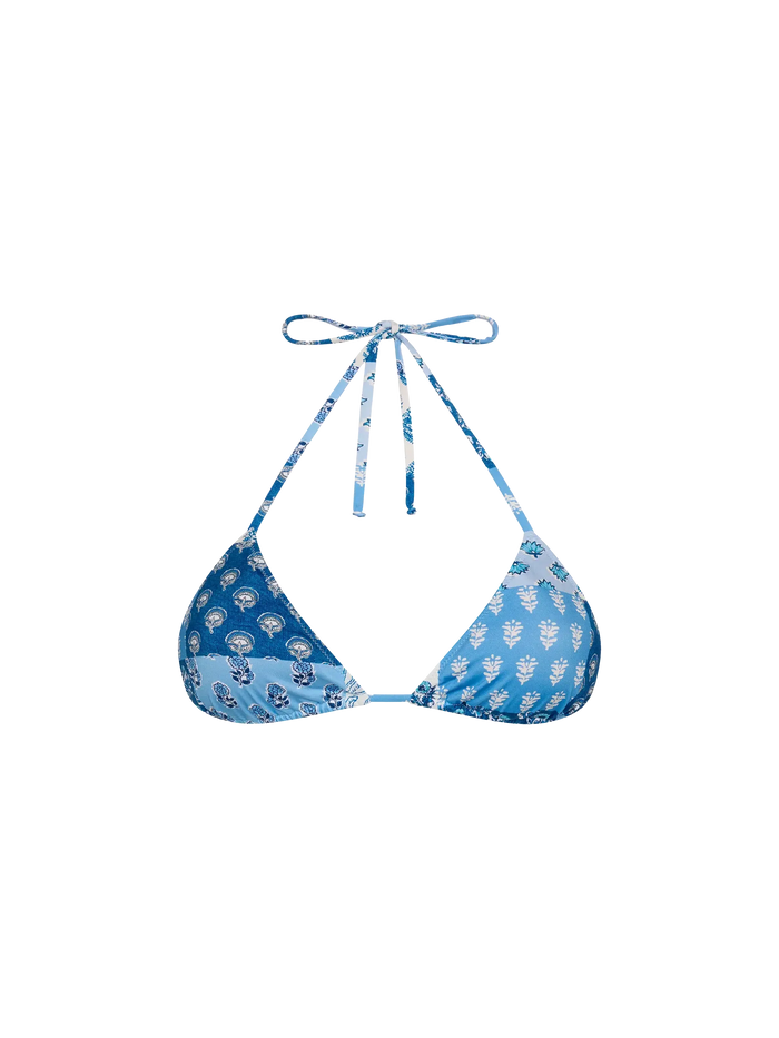 Leah Triangle Top With Floral Patch Print Sky