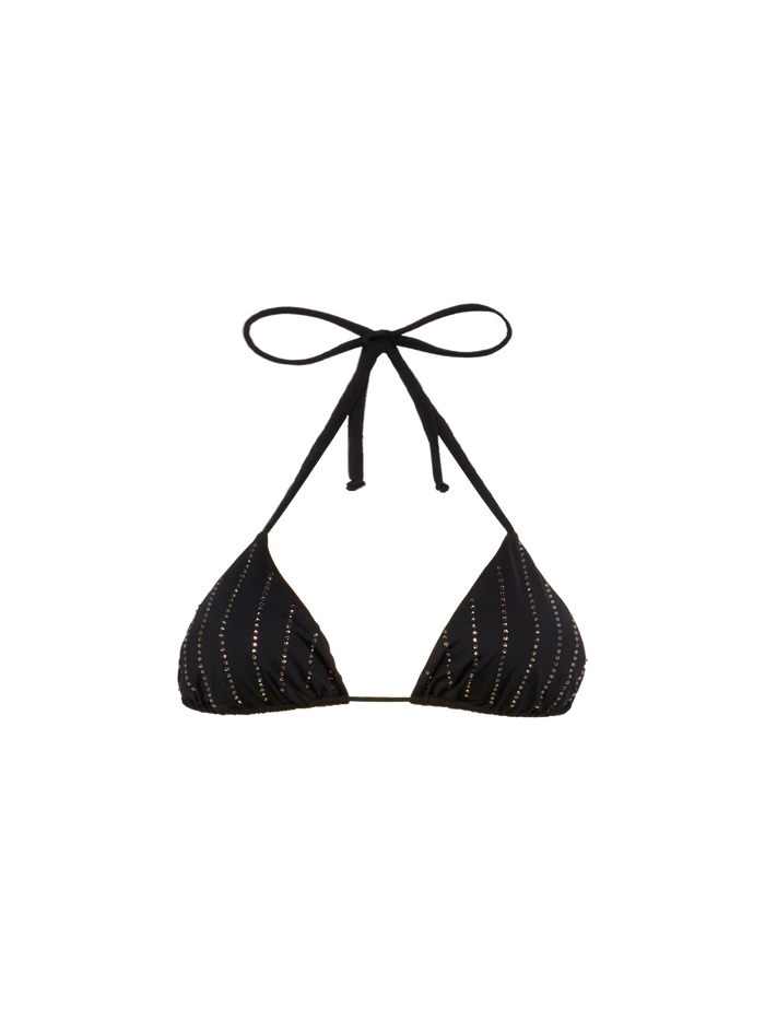 Leah Black Triangle Top With Striped Rhinestone Embellishment