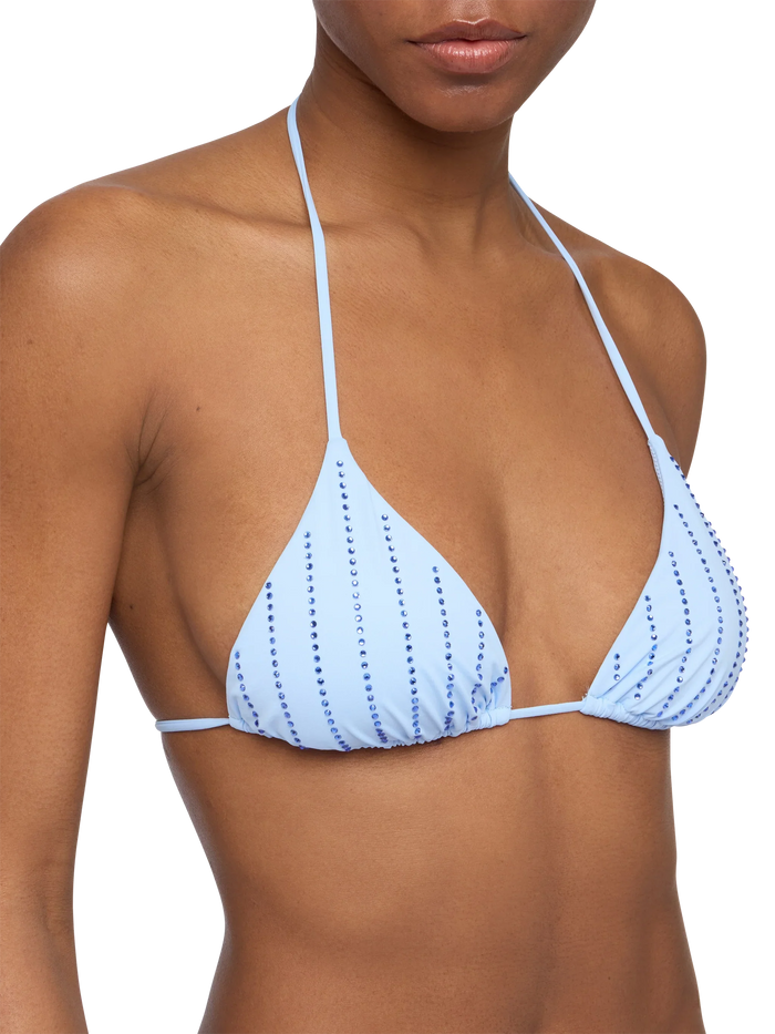 Leah Light Blue Triangle Top With Striped Rhinestone Embellishment