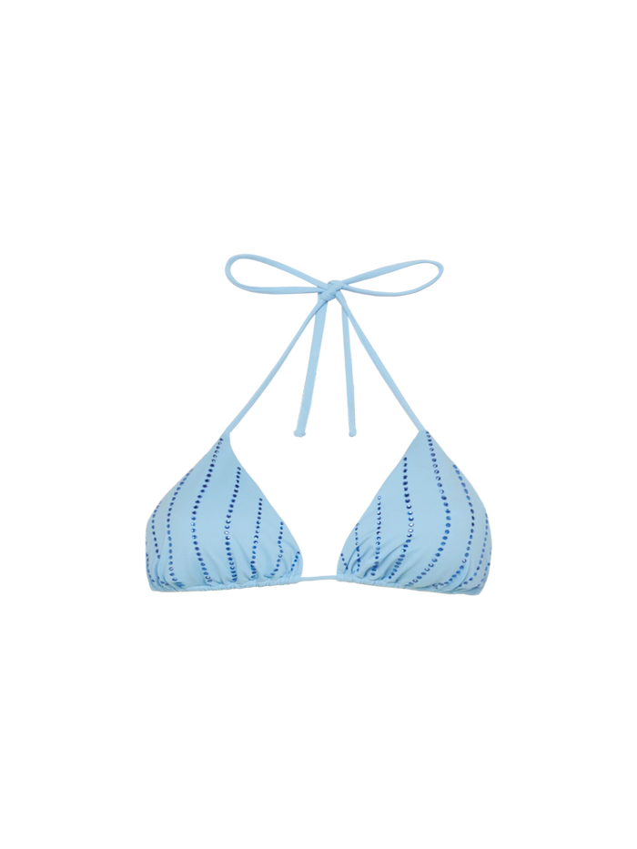 Leah Light Blue Triangle Top With Striped Rhinestone Embellishment