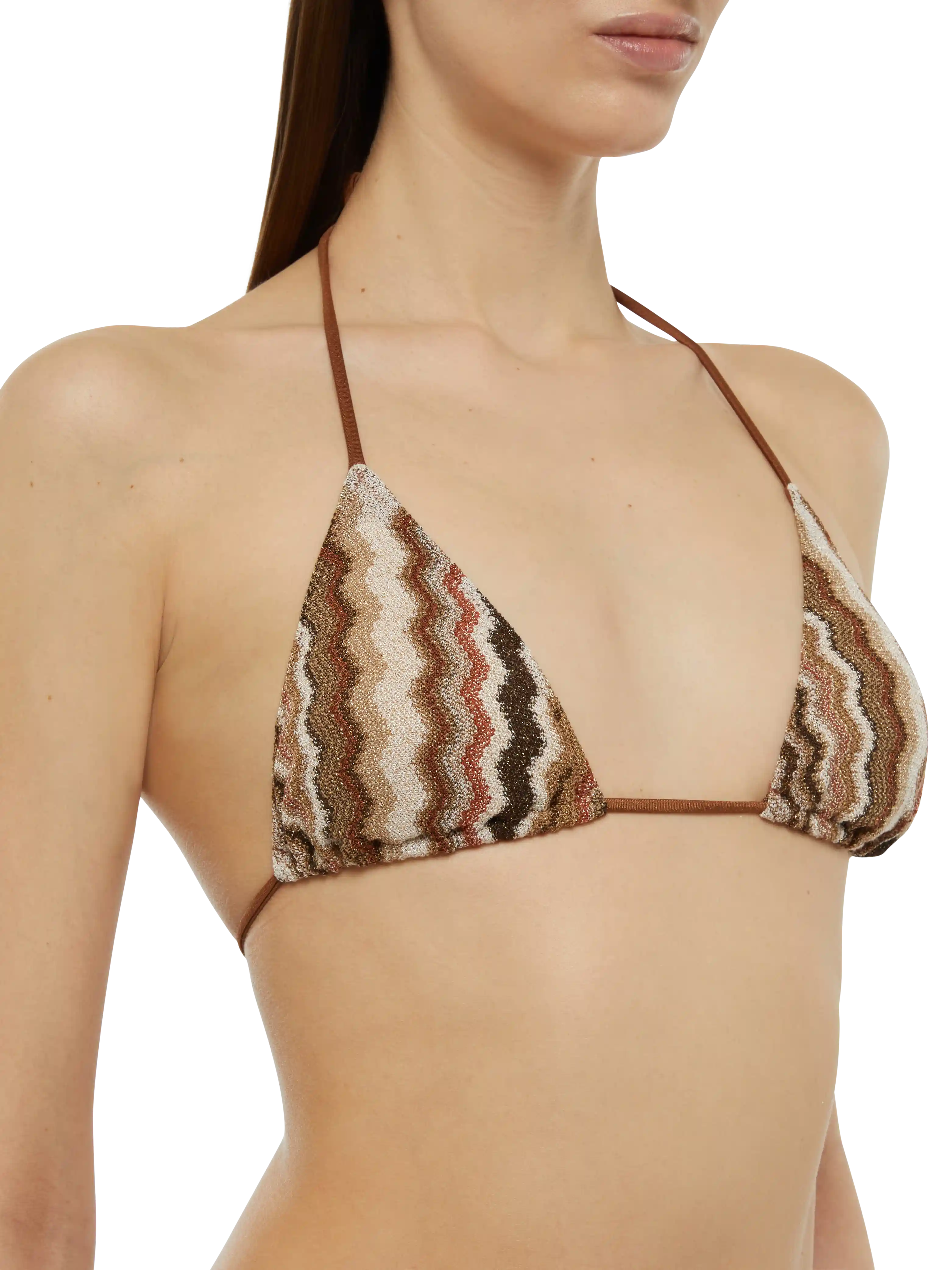 Leah Raschel Chevron Pattern Triangle Top Brown