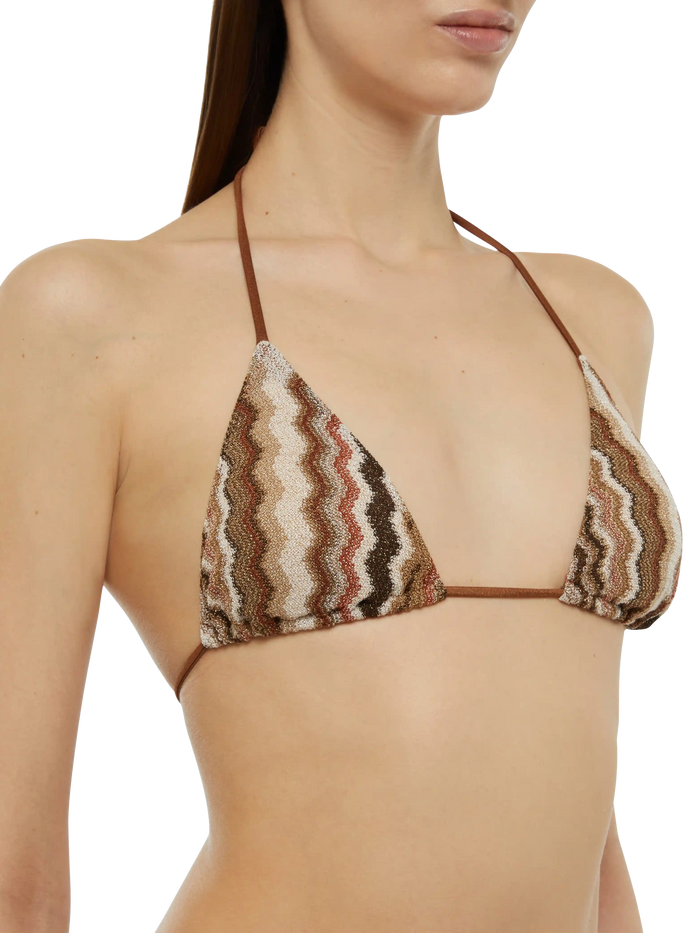Leah Raschel Chevron Pattern Triangle Top Brown