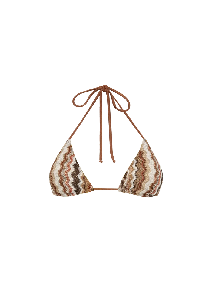 Leah Raschel Chevron Pattern Triangle Top Brown