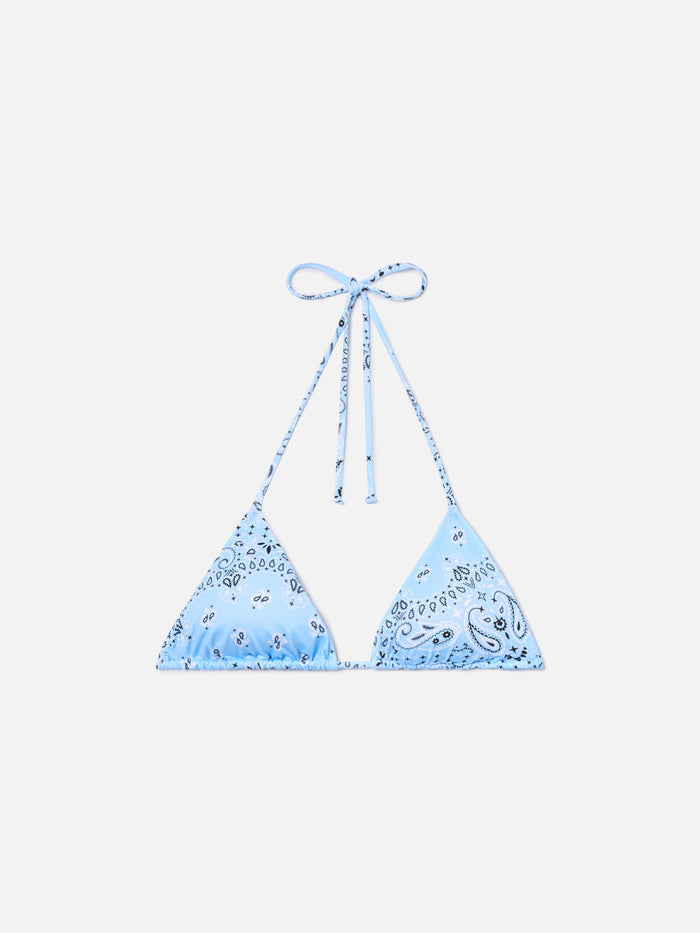 Leah Triangle Bikini Top With Light Blue Bandana Print