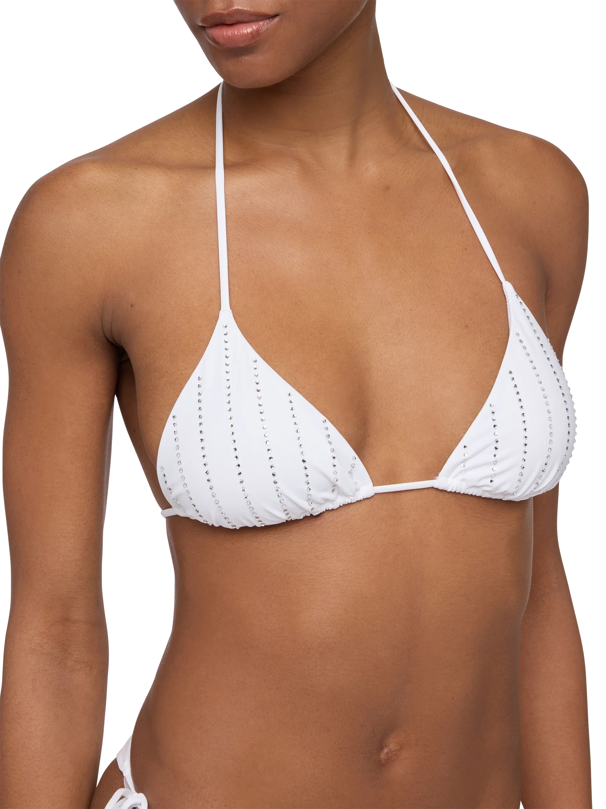 Leah Triangle Top Swimsuit With Striped Rhinestone Embellishment White
