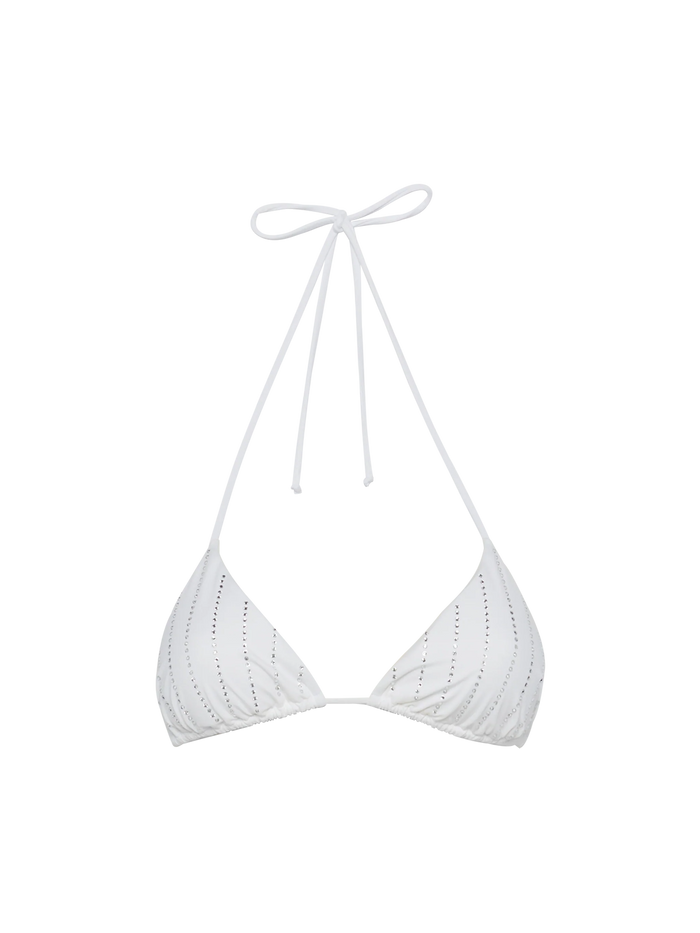 Leah Triangle Top Swimsuit With Striped Rhinestone Embellishment White