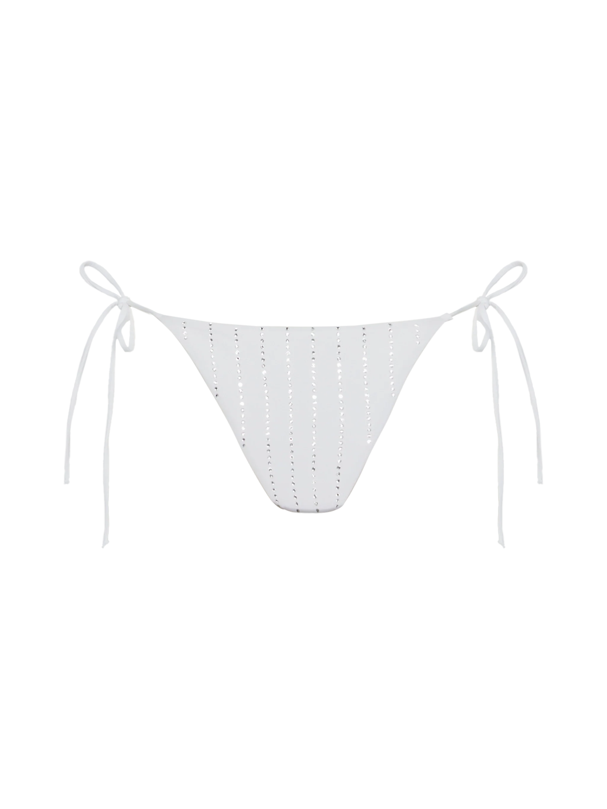 Marielle White Classic Swim Briefs With Striped Rhinestone Embellishment Bottom