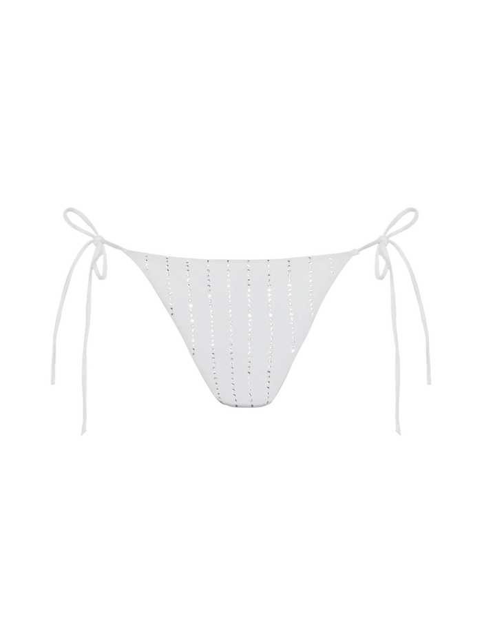 Marielle White Classic Swim Briefs With Striped Rhinestone Embellishment Bottom