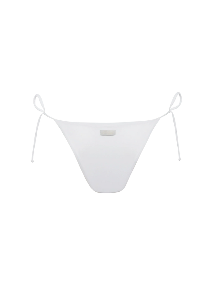 Marielle White Classic Swim Briefs With Striped Rhinestone Embellishment Bottom