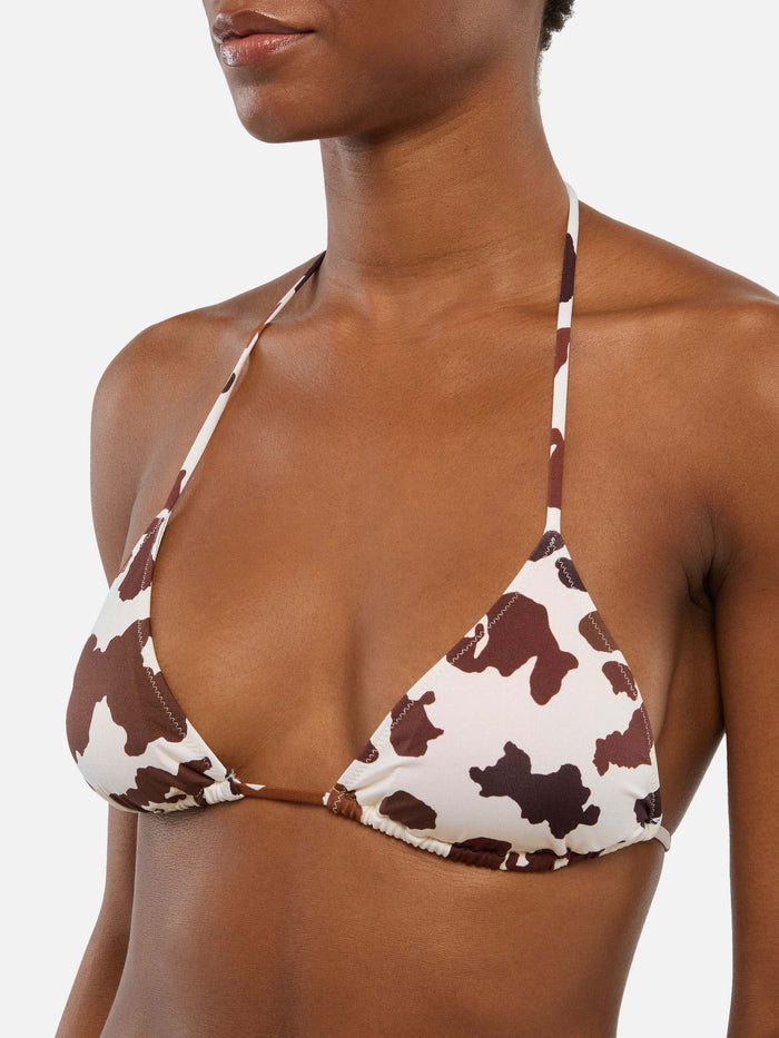 Leah Triangle Top Swimsuit With Cow Skin Print Beige