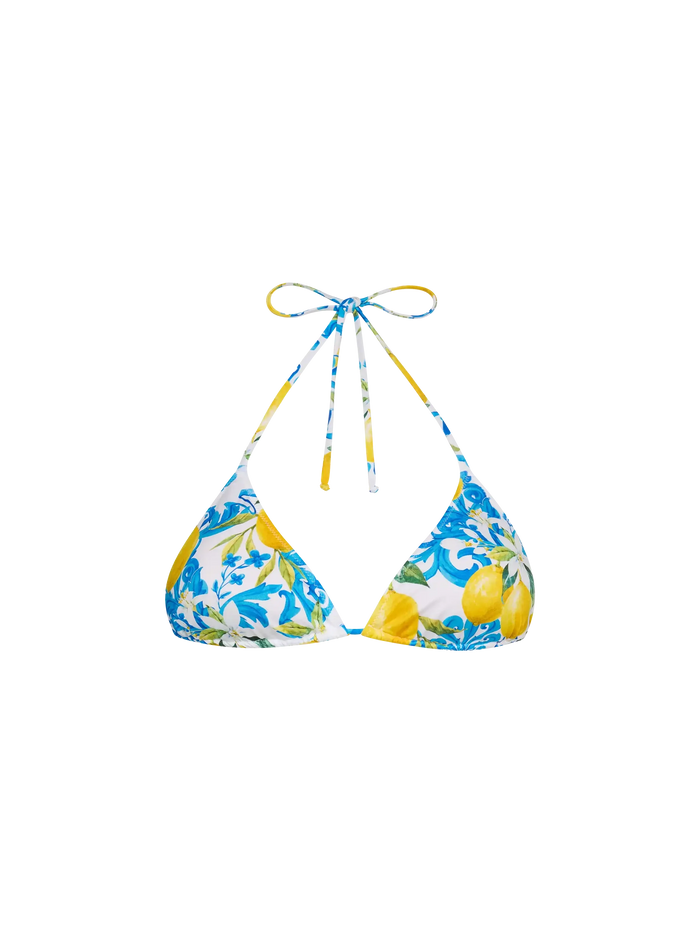 Leah Triangle Top Swimsuit With Majolica Print White