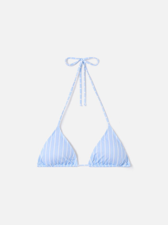 Leah Triangle Bikini Top With Light Blue And White Stripes