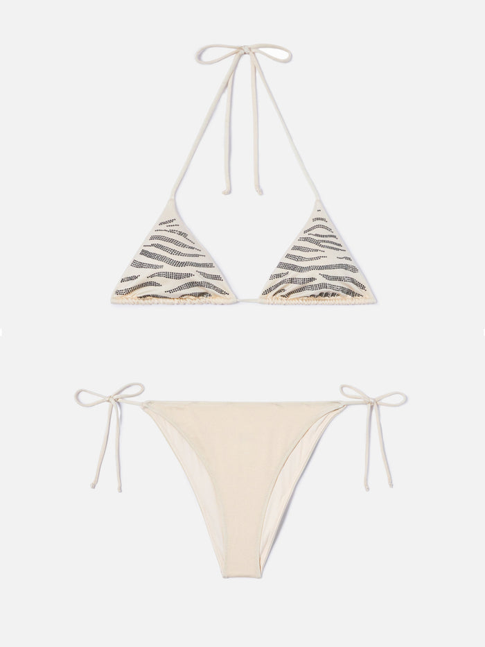 Leah Teen Glossy Finish Bikini With Zebra Rhinestones White