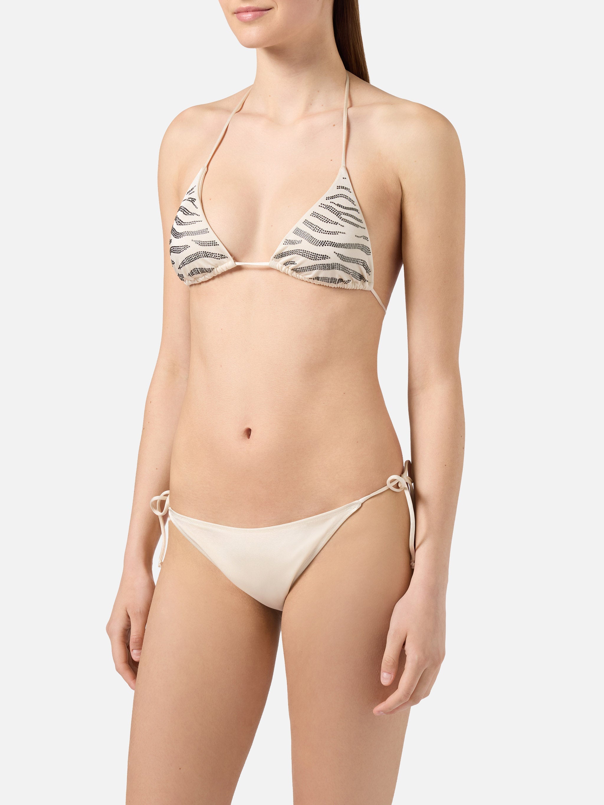 Leah Teen Glossy Finish Bikini With Zebra Rhinestones White
