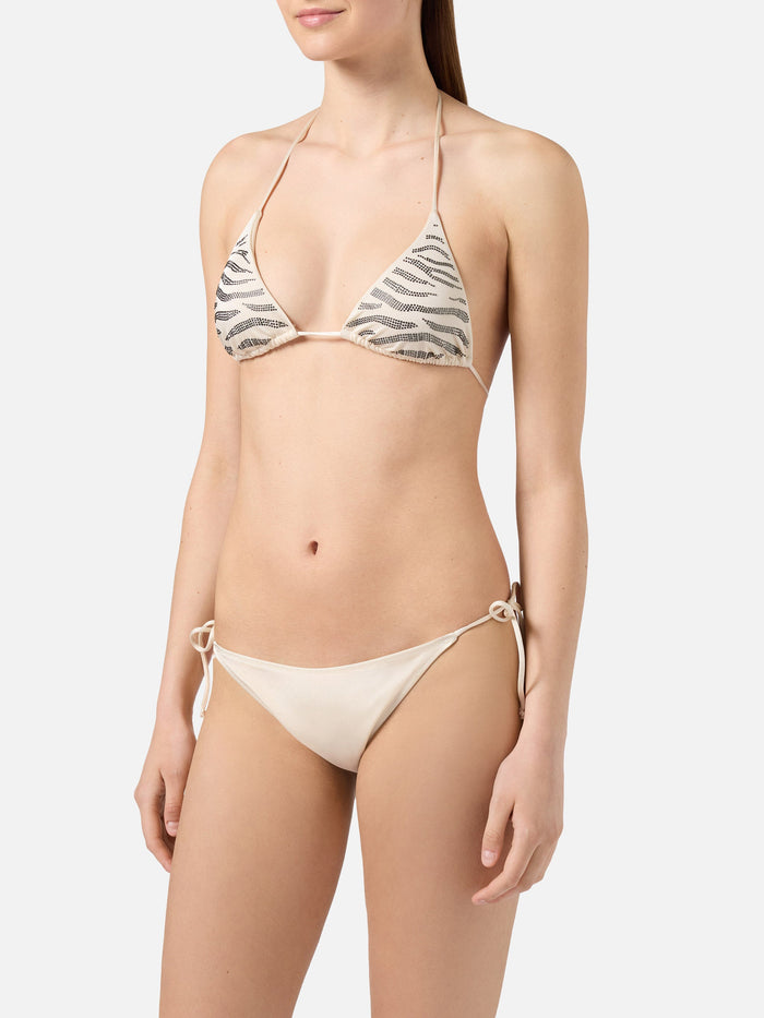 Leah Teen Glossy Finish Bikini With Zebra Rhinestones White