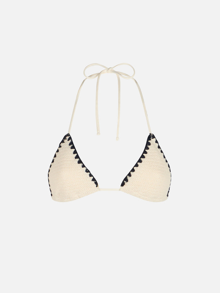 Leah Crochet Triangle Bikini Top White