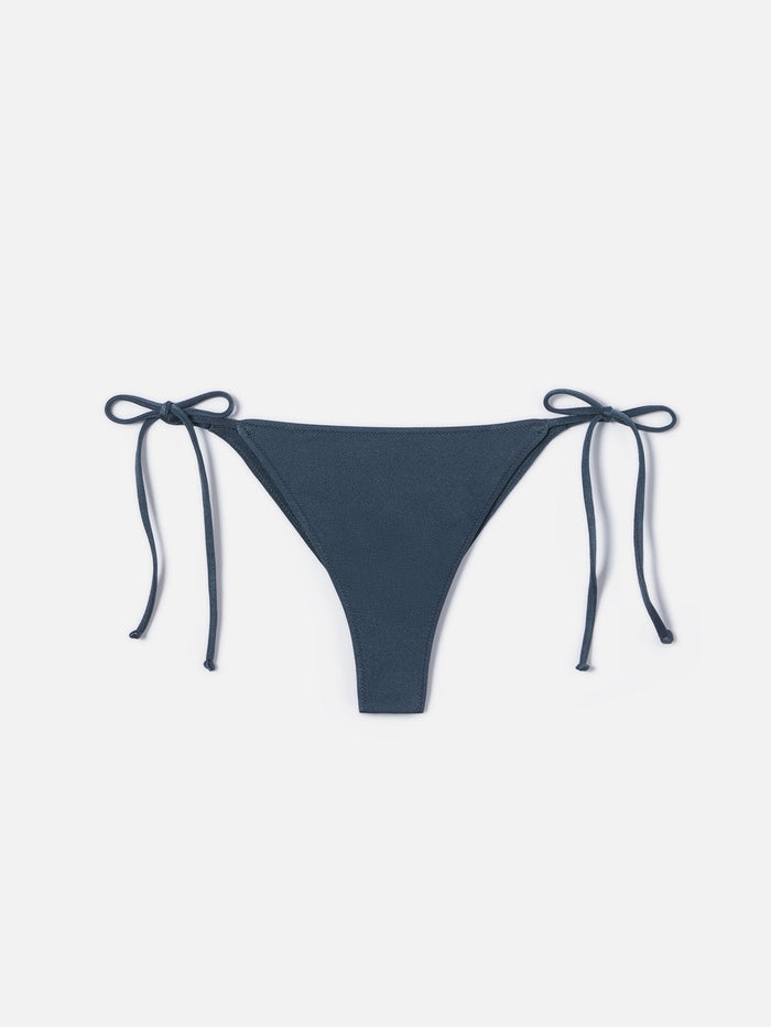Marielle Plate Brazilian Bikini Bottoms Dark Grey Glossy-Finish Fabric Bottom