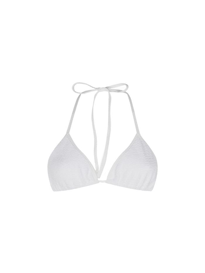 Leah White Crinkle Triangle Bikini Top