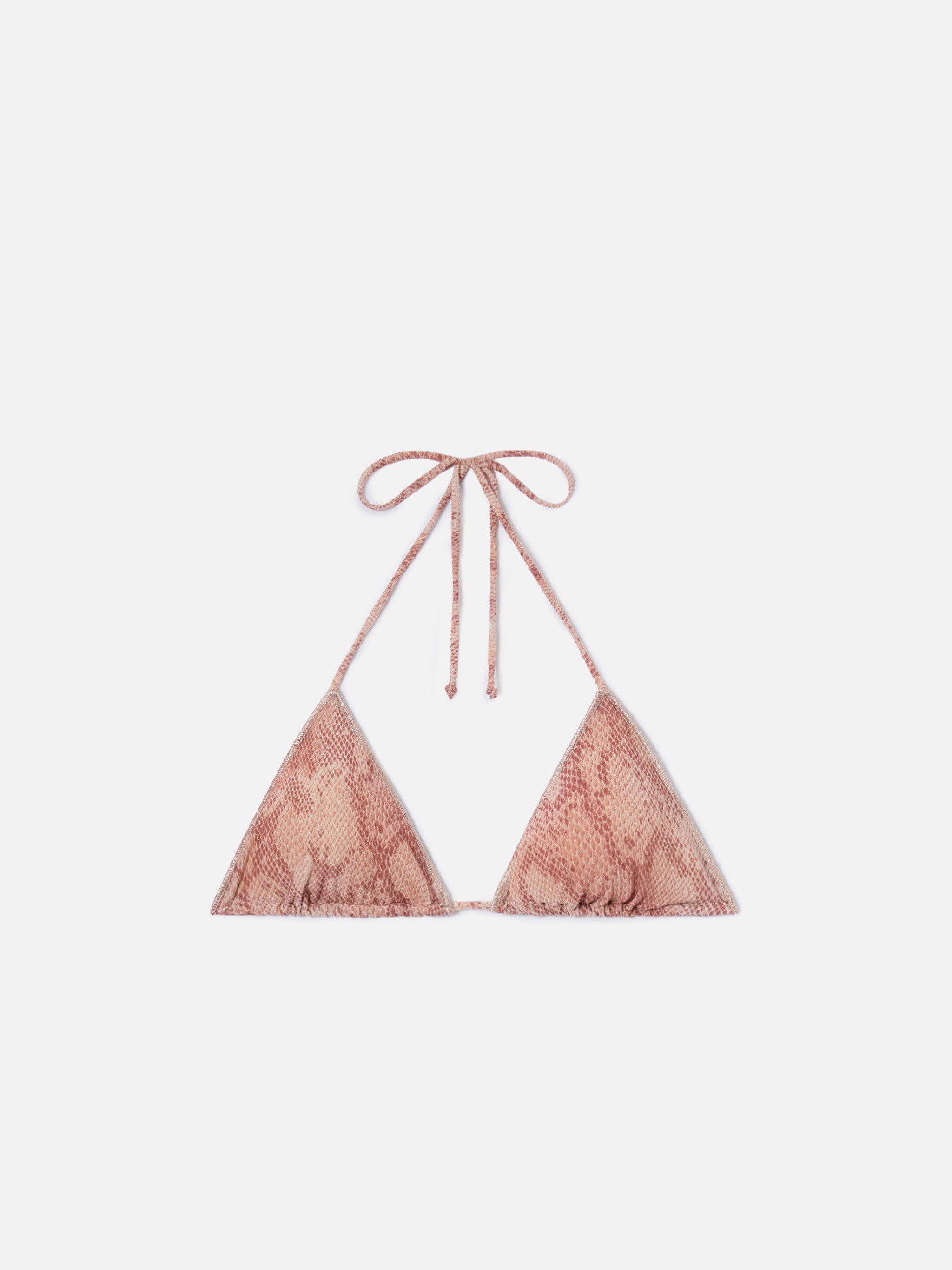 Leah Overlock Triangle Bikini Top Lurex With Python Print Pink