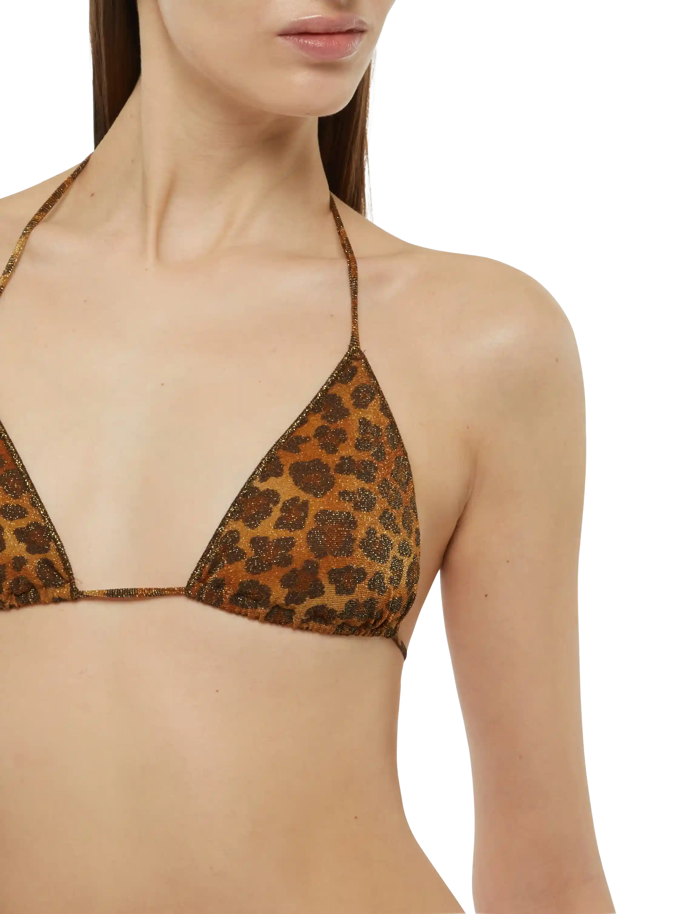 Leah Lurex Triangle Top With Animalier Print Brown