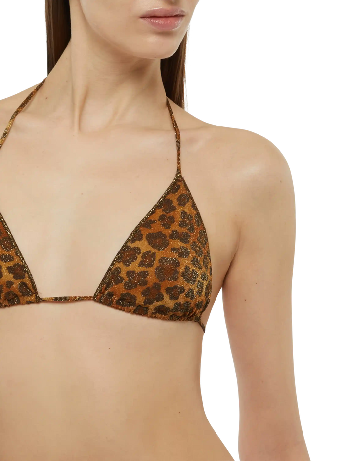 Leah Lurex Triangle Top With Animalier Print Brown