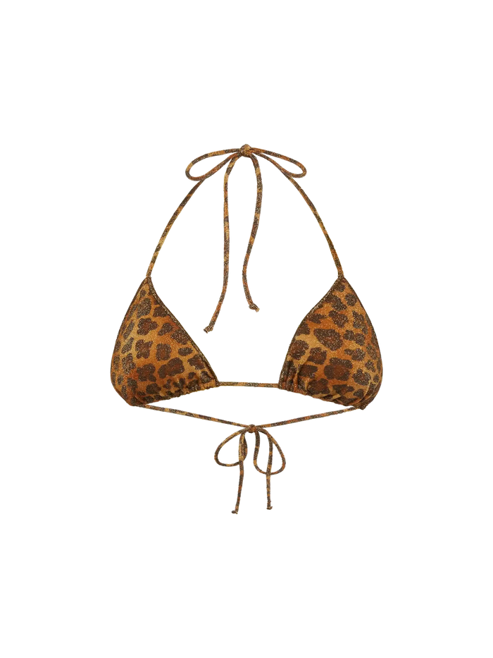 Leah Lurex Triangle Top With Animalier Print Brown