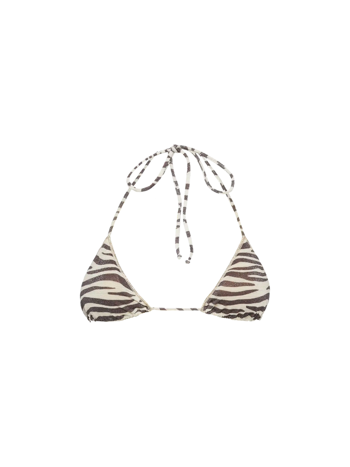 Leah Lurex Triangle Top With Zebra Print White