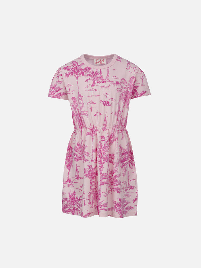Girl Cotton Jersey Dress Leila With Toile De Jouy Print __single__