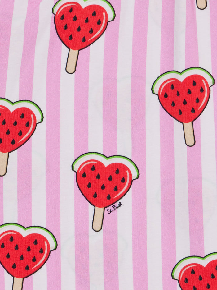 Girl Cotton Jersey Dress Leila With Heart Watermelon Print __single__