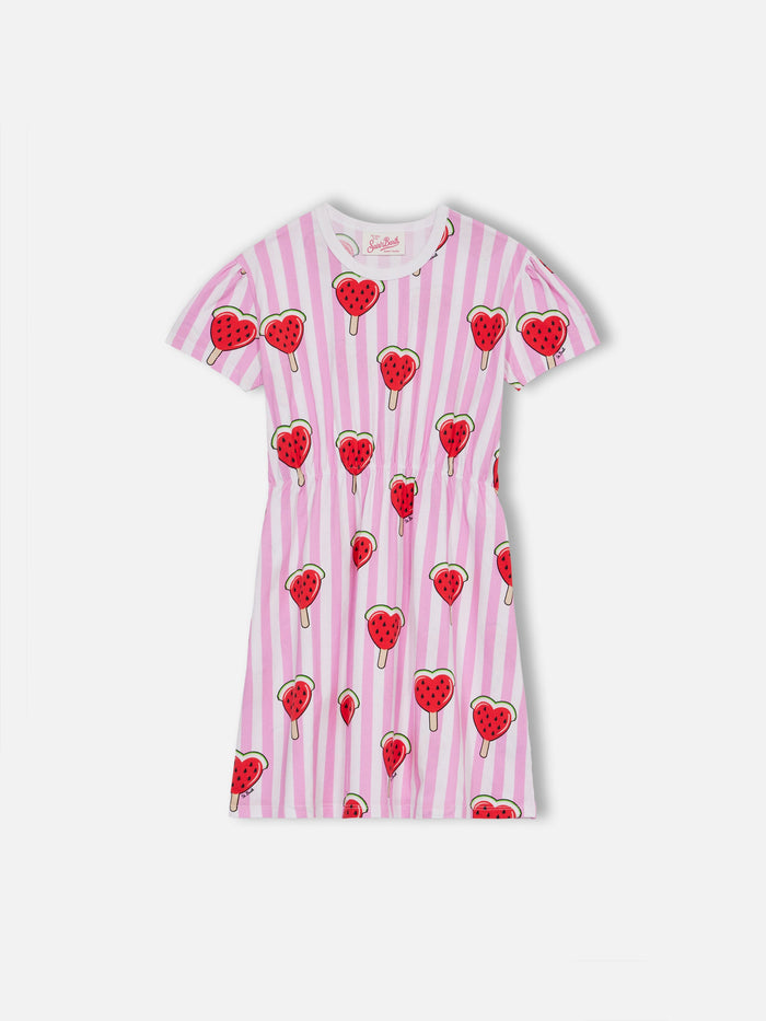 Girl Cotton Jersey Dress Leila With Heart Watermelon Print __single__