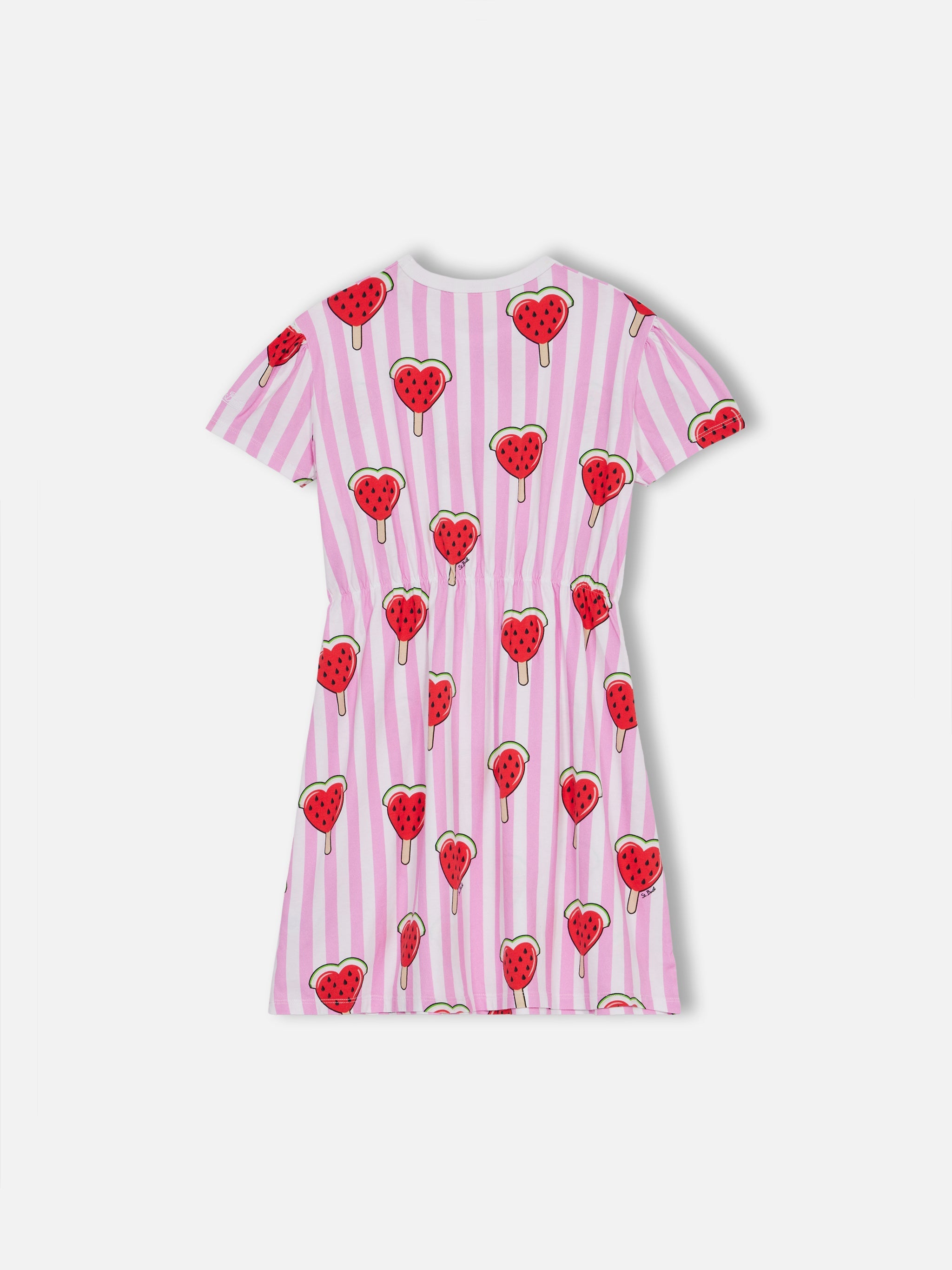Girl Cotton Jersey Dress Leila With Heart Watermelon Print Pink