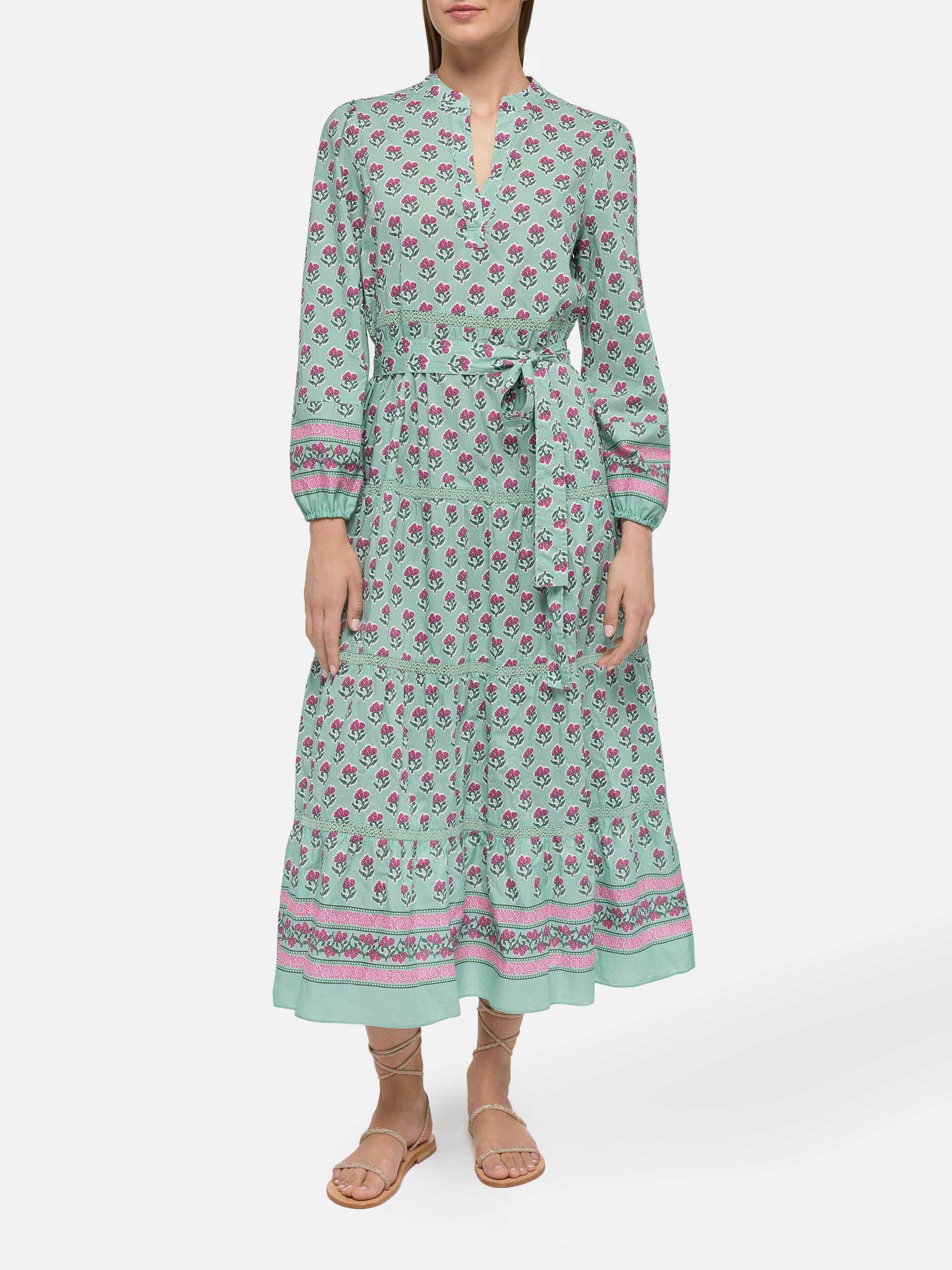 Leyde Cotton Maxi Dress With Floral Print Green