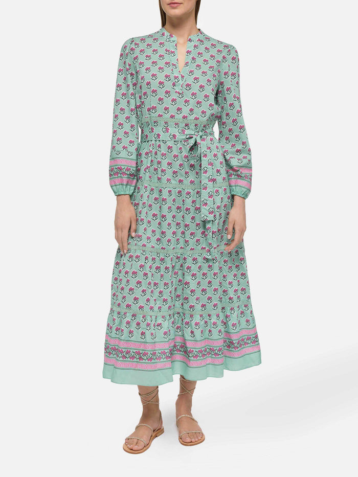 Leyde Cotton Maxi Dress With Floral Print Green