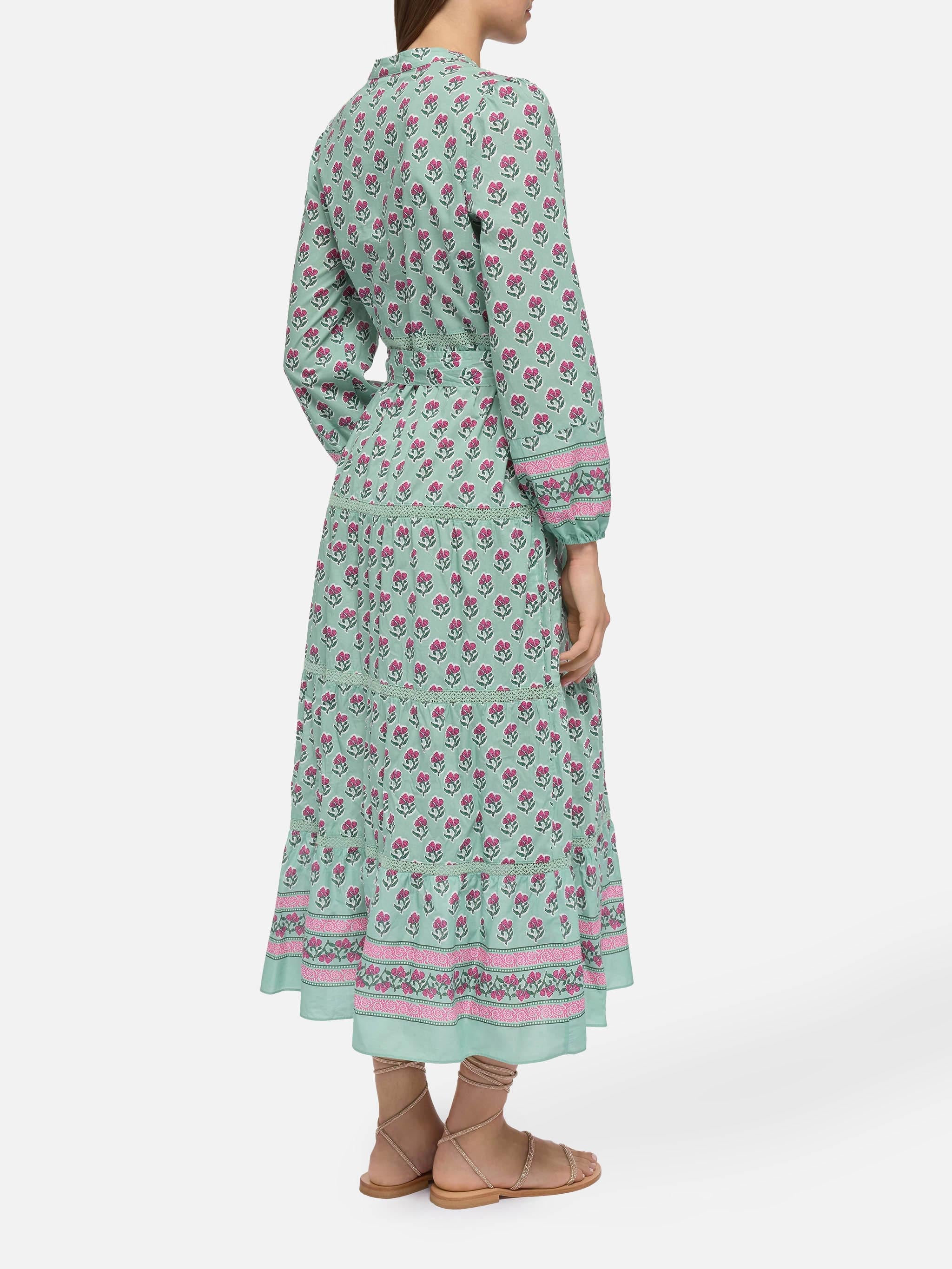 Leyde Cotton Maxi Dress With Floral Print Green