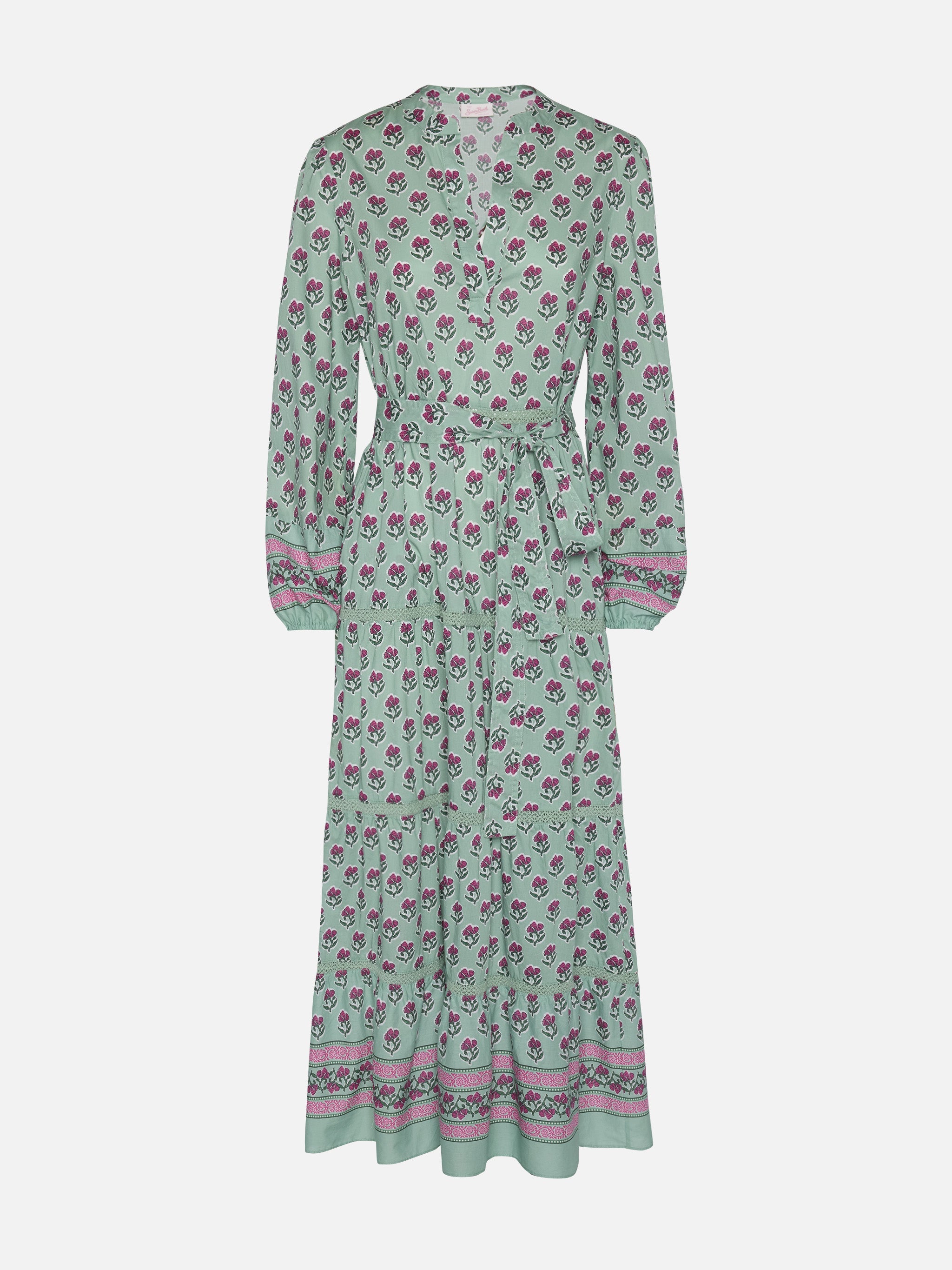 Leyde Cotton Maxi Dress With Floral Print Green