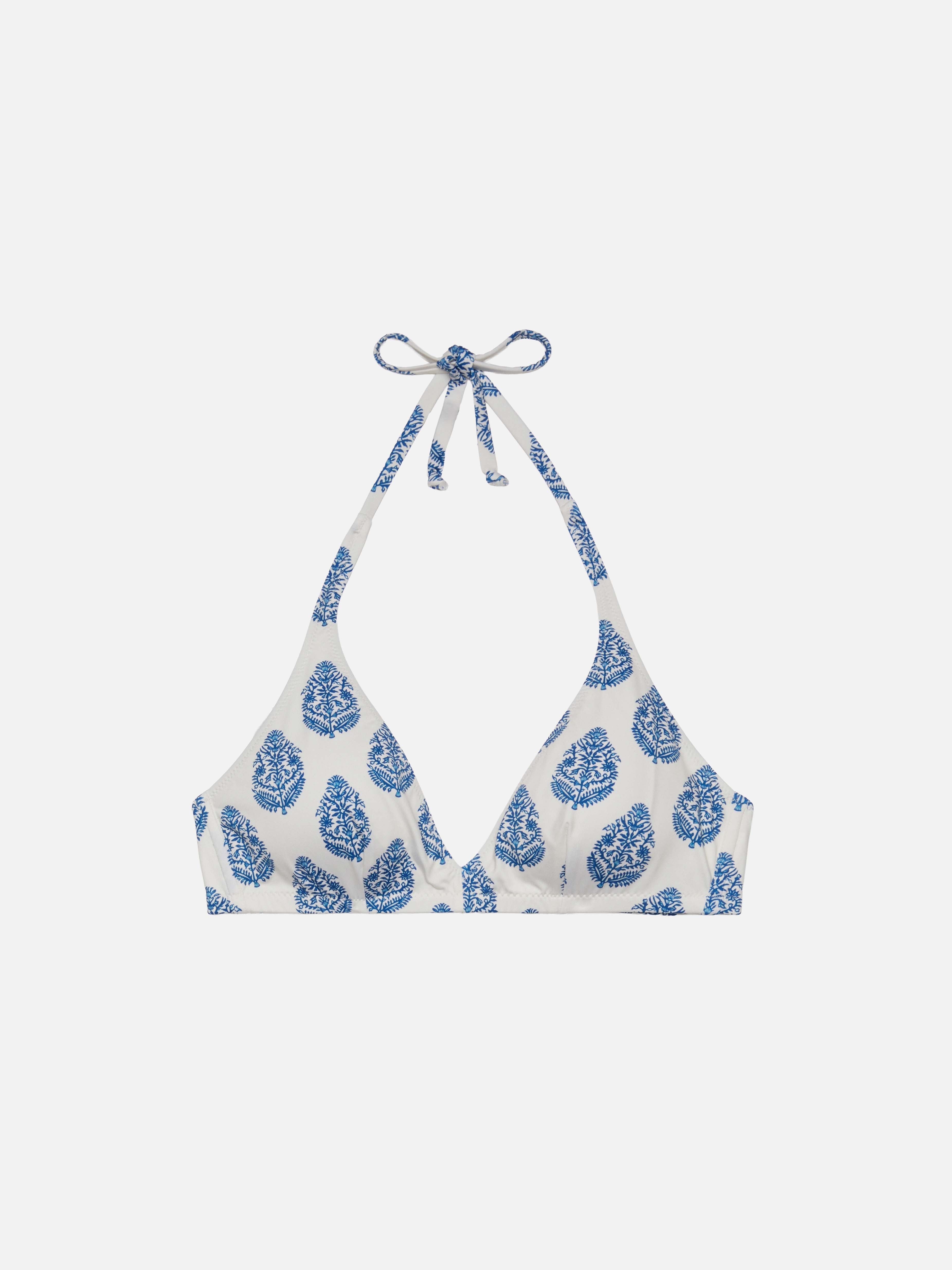 Gaia Triangle Bralette Top With Paisley Print White