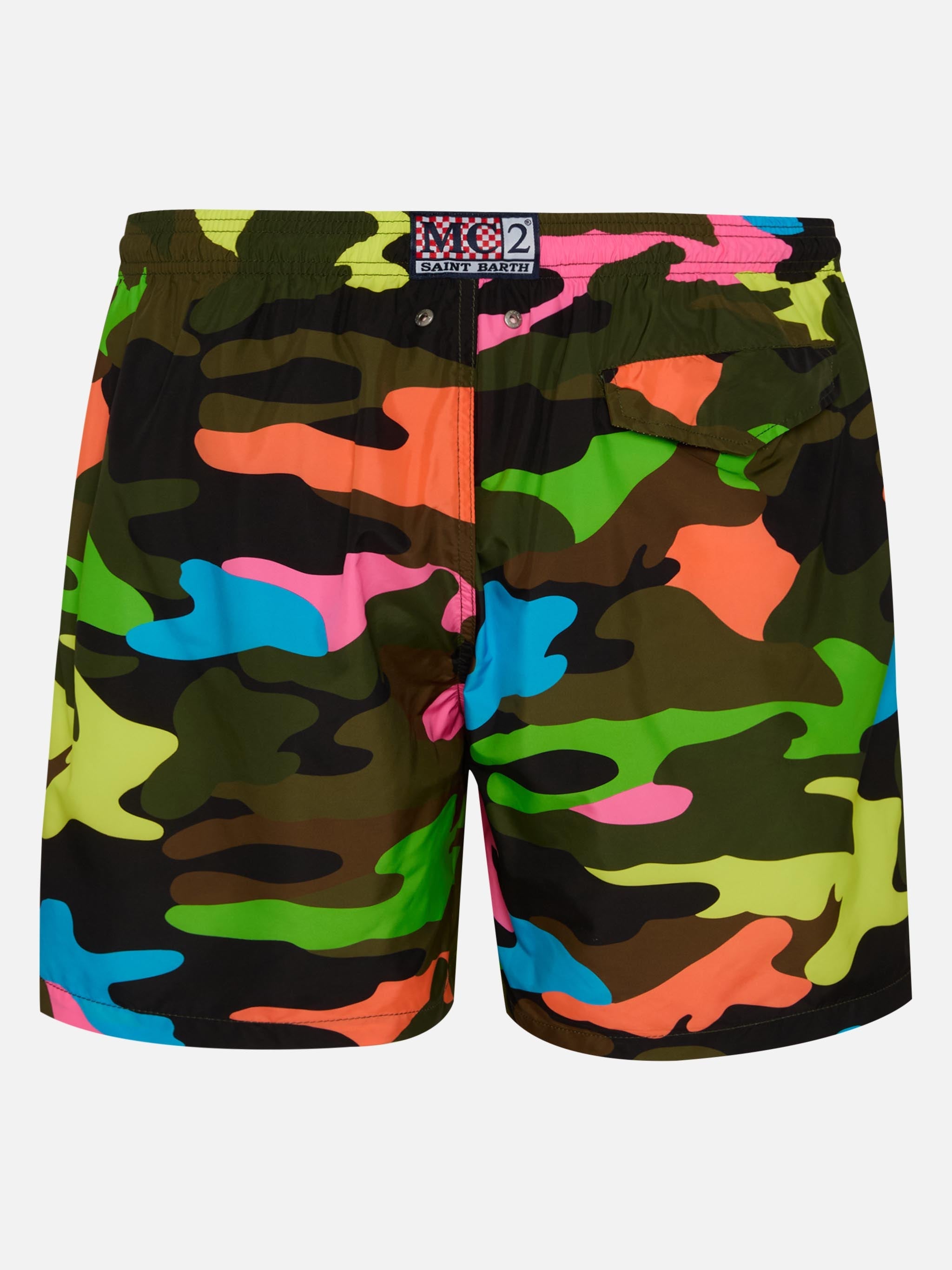 Man Light Fabric Swim Shorts With Fluo Camouflage Print Swimshort