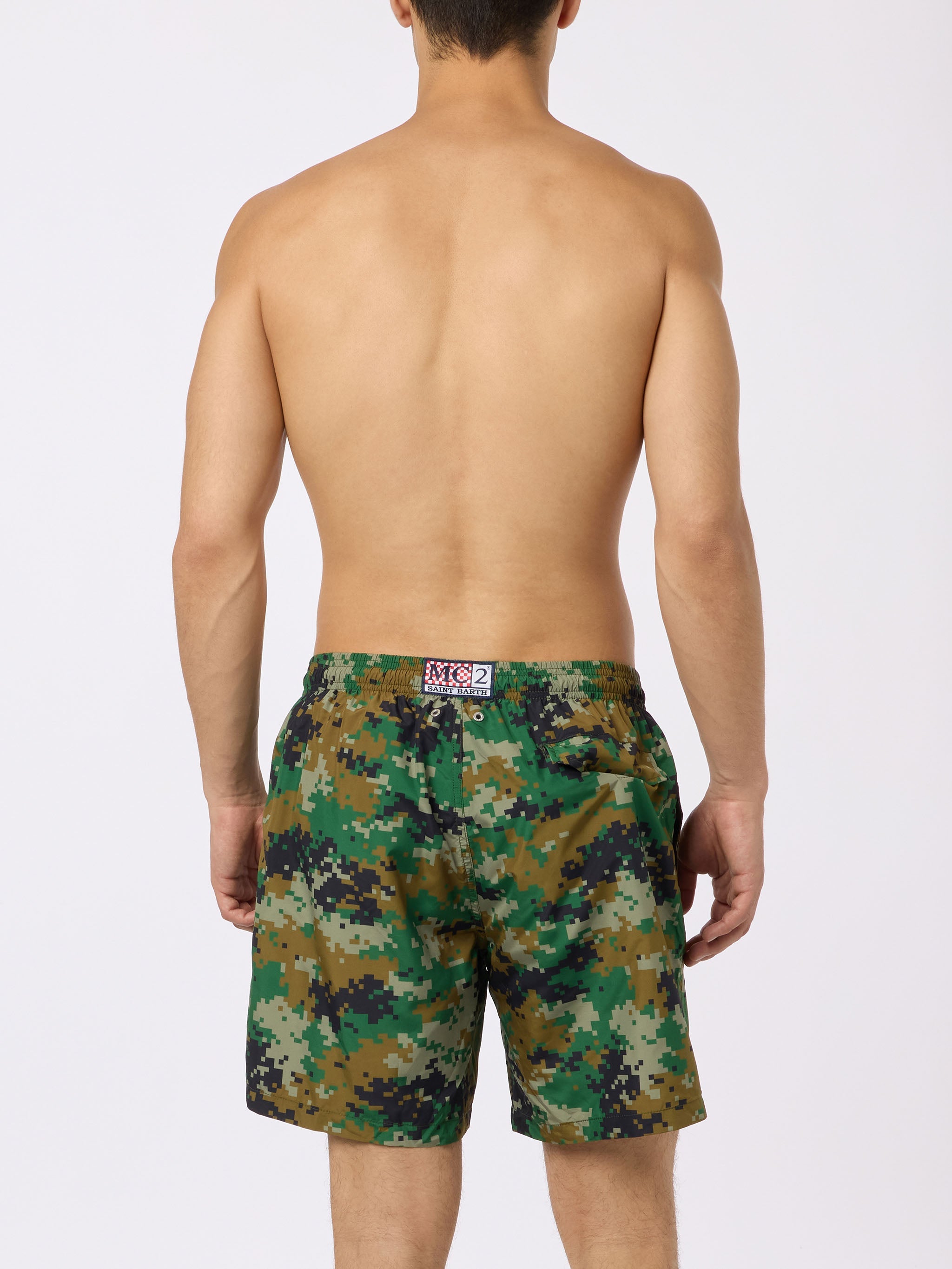 Man Lightweight Fabric Swim-Shorts Lighting With Camouflage Print Green Swimshort