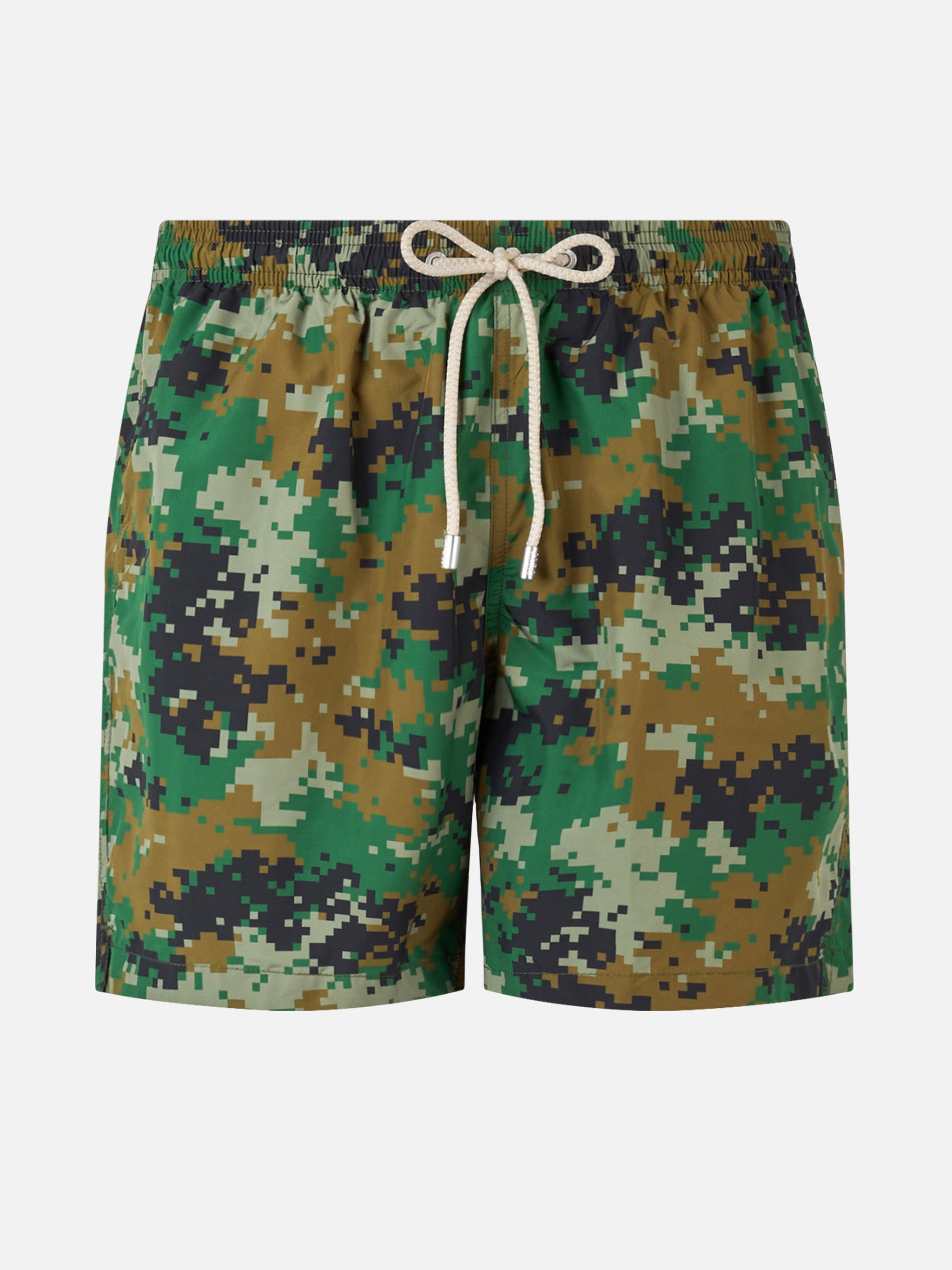 Man Lightweight Fabric Swim-Shorts Lighting With Camouflage Print Green Swimshort