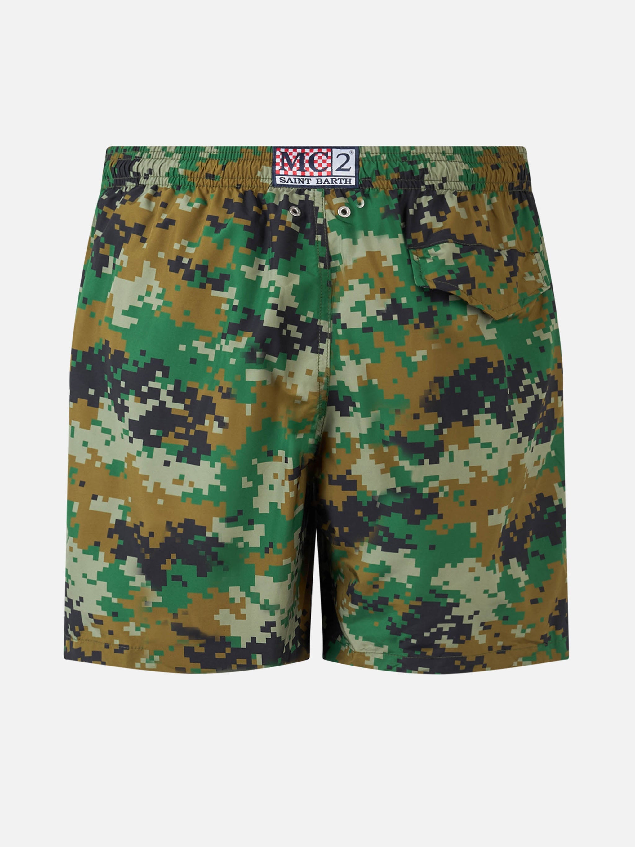 Man Lightweight Fabric Swim-Shorts Lighting With Camouflage Print Green Swimshort