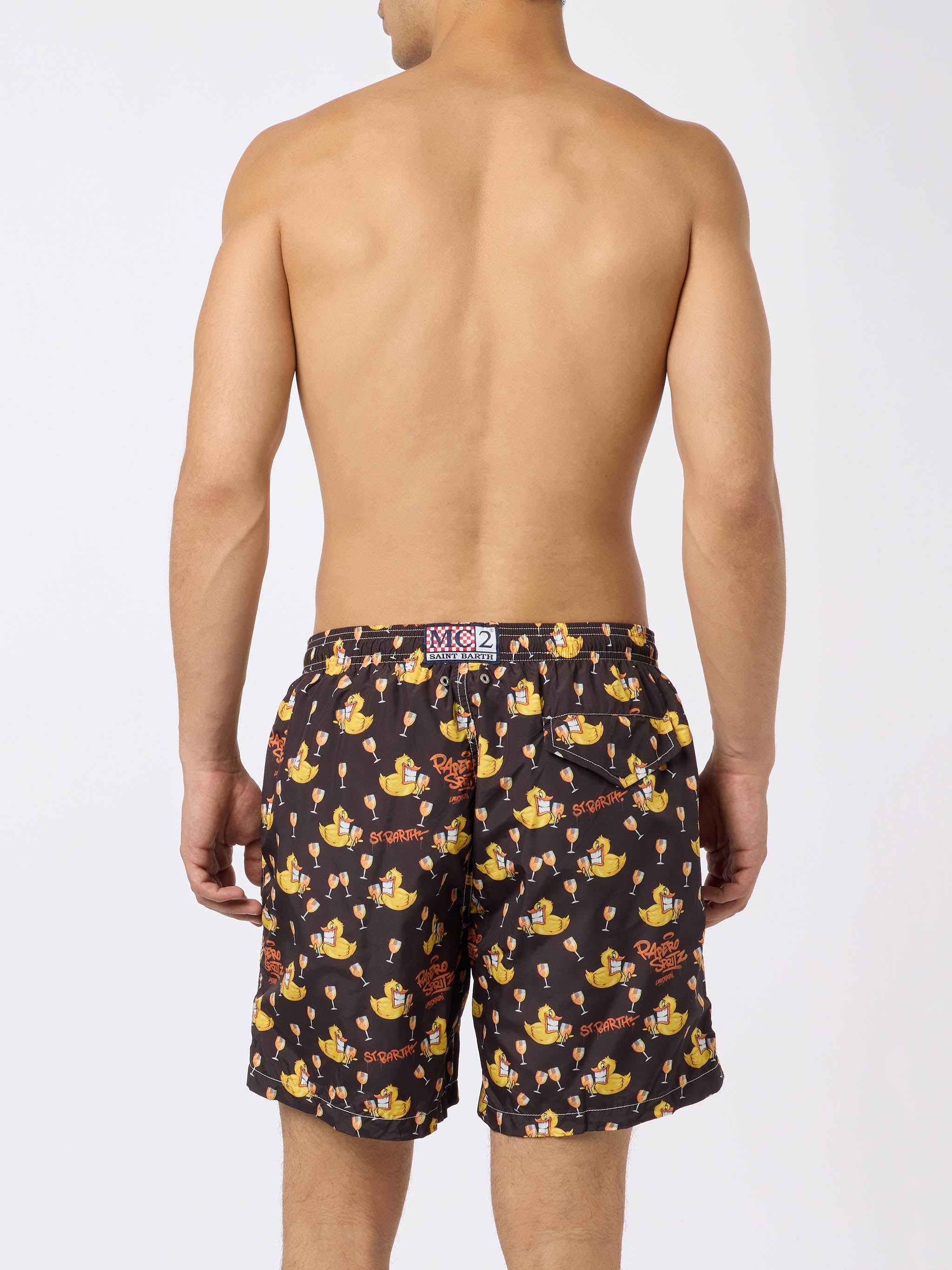 Man Lightweight Fabric Swim-Shorts Lighting With Cryptopuppets Aperitif Print | Special Edition Black Swimshort