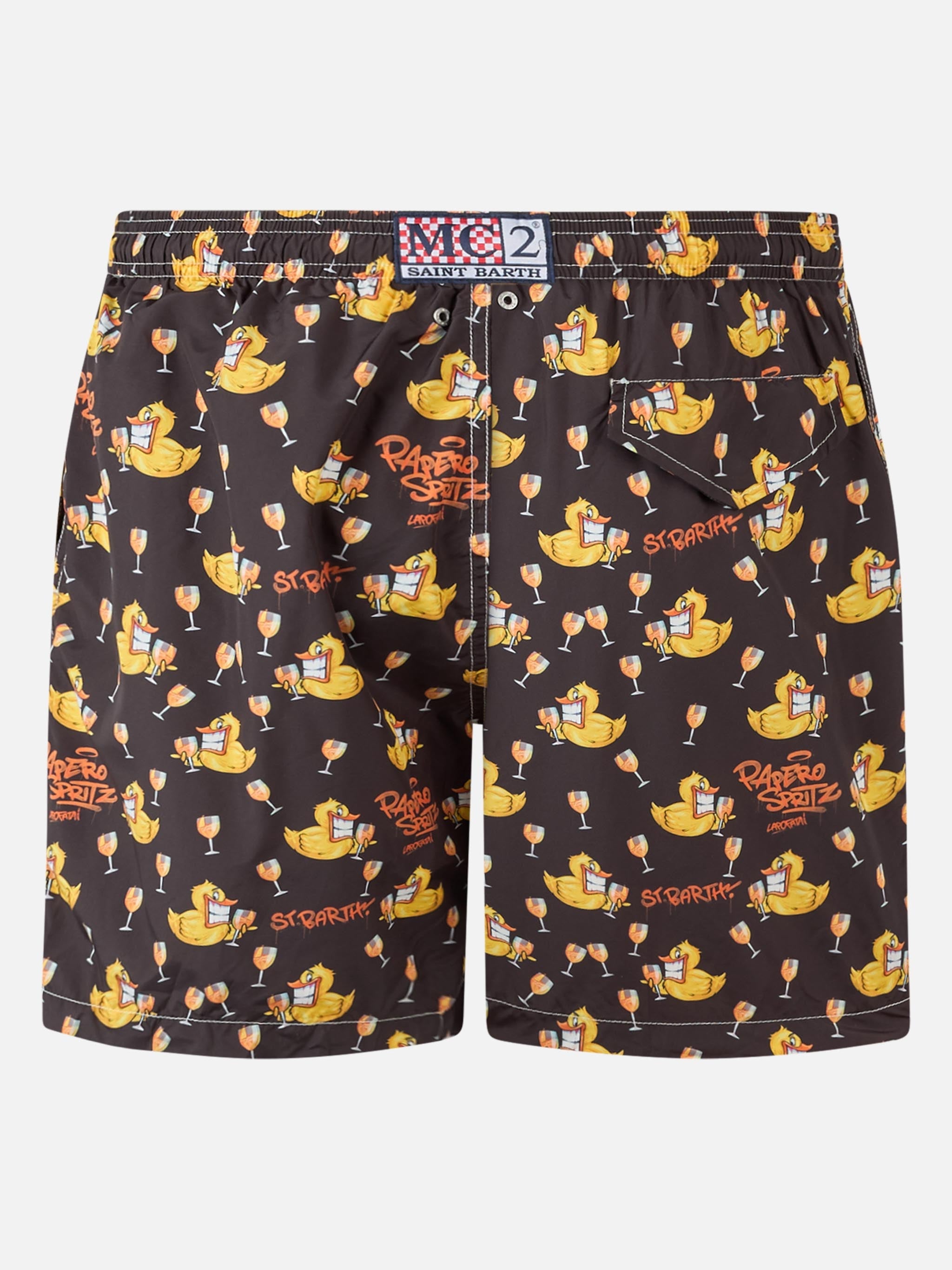 Man Lightweight Fabric Swim-Shorts Lighting With Cryptopuppets Aperitif Print | Special Edition Black Swimshort